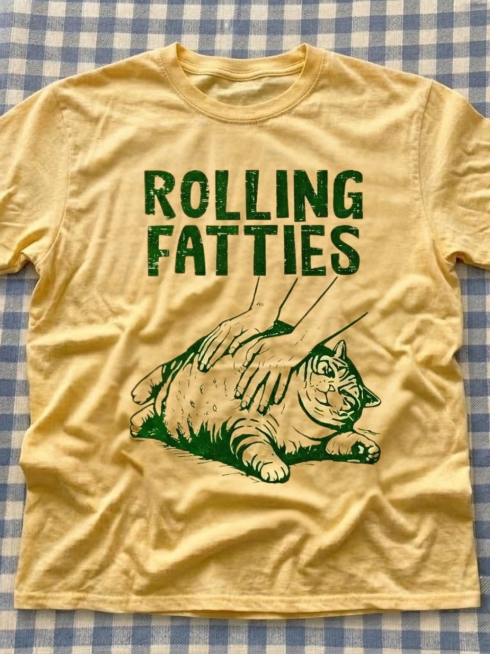 Rolling Fatties Yellow Graphic Tee with Green Print